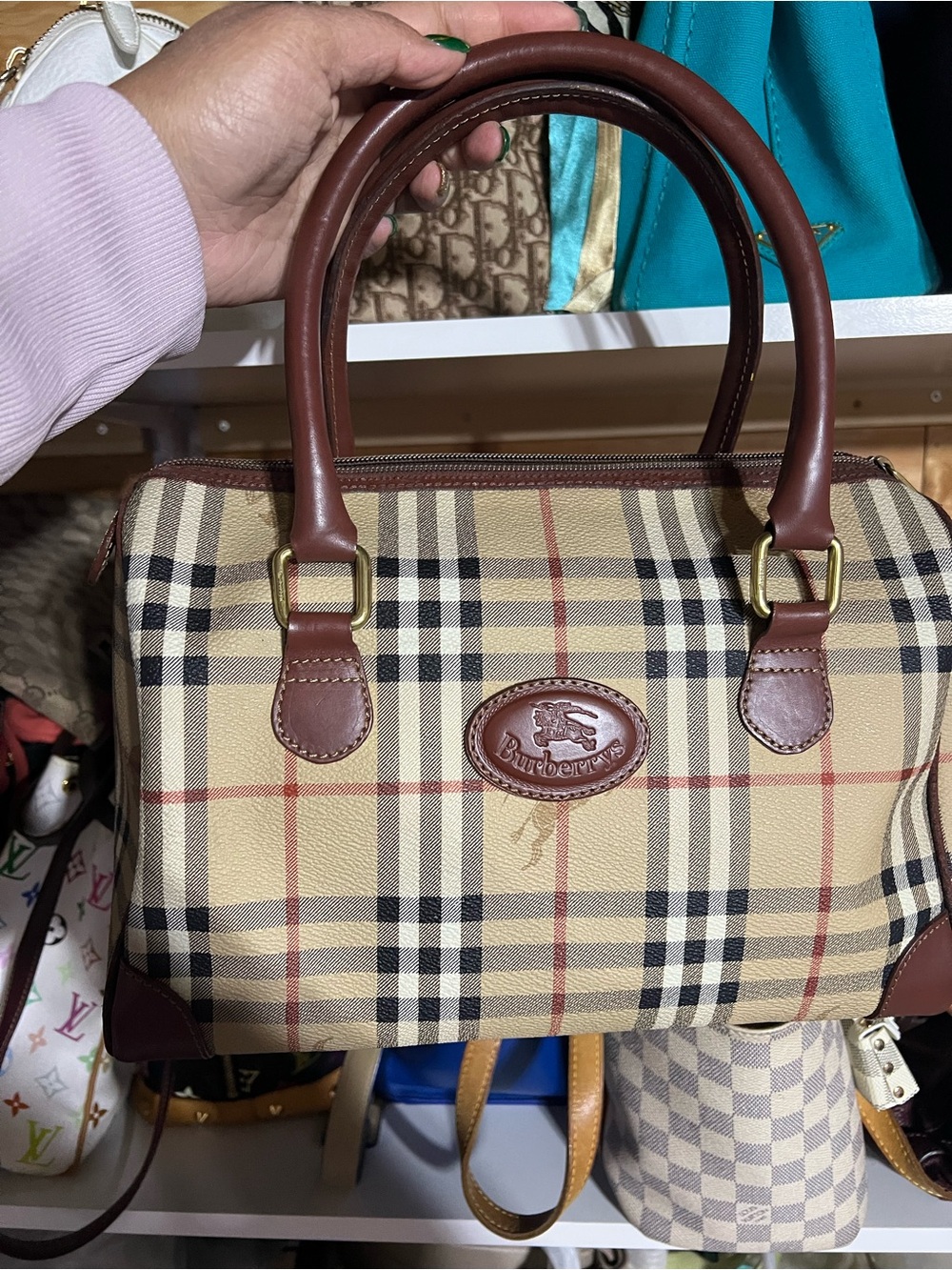Burberry Beige Nova Check Small Leather-Trim Satchel
